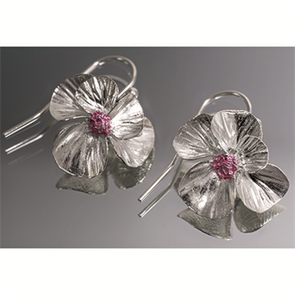5396. Silver Metal Clay - Delicate Flower Earrings & Pendant