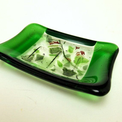 Class Image Fused Glass Soap Dish or Trinket Dish