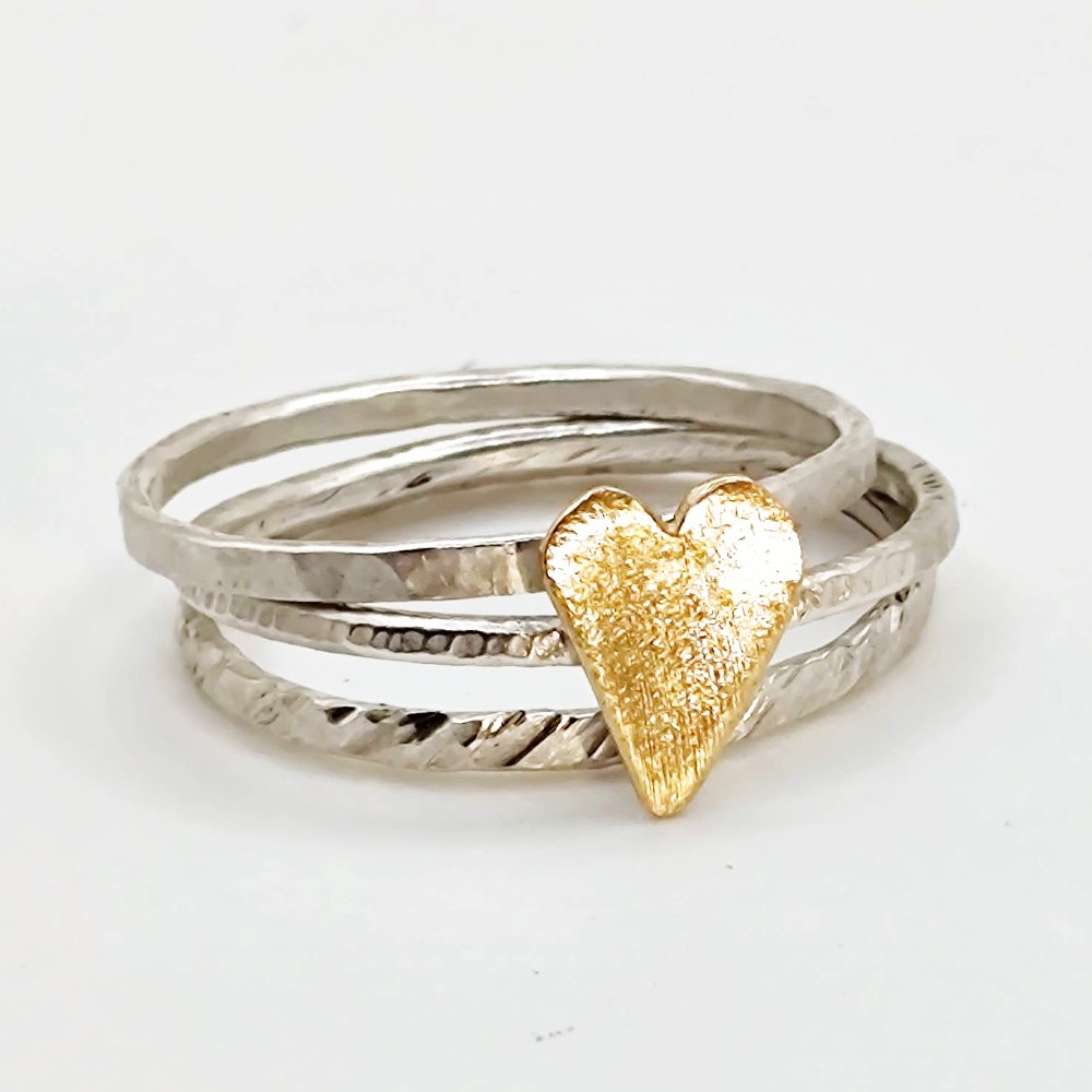 Class Image Silver Stacking Rings with Heart Accent